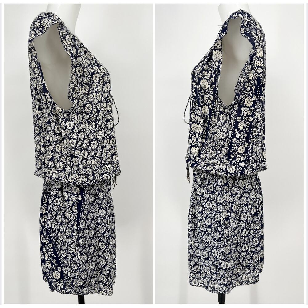Gypsy 05 Romper Large Navy Blue White Mixed Print Floral Lace Up Beaded NEW BOHO - Picture 3 of 8